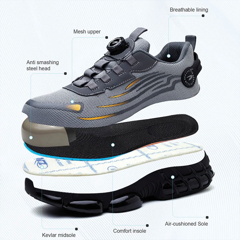 Men’s Rotating Button Safety Shoes – Anti-Smash & Anti-Puncture